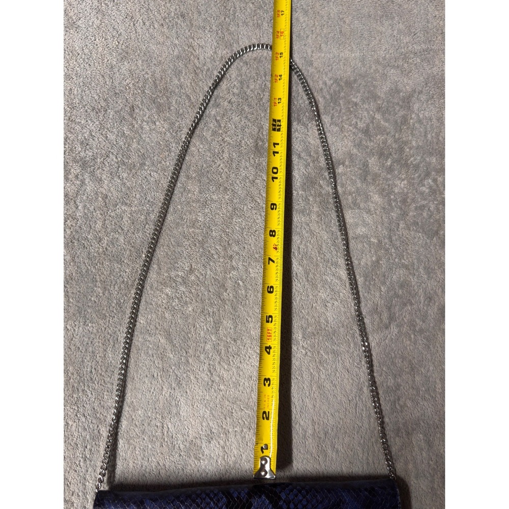 Michael Kors Ellie MD Shoulder Flap Clutch Bag Blue Snake Print Embossed Leather - Picture 13 of 13